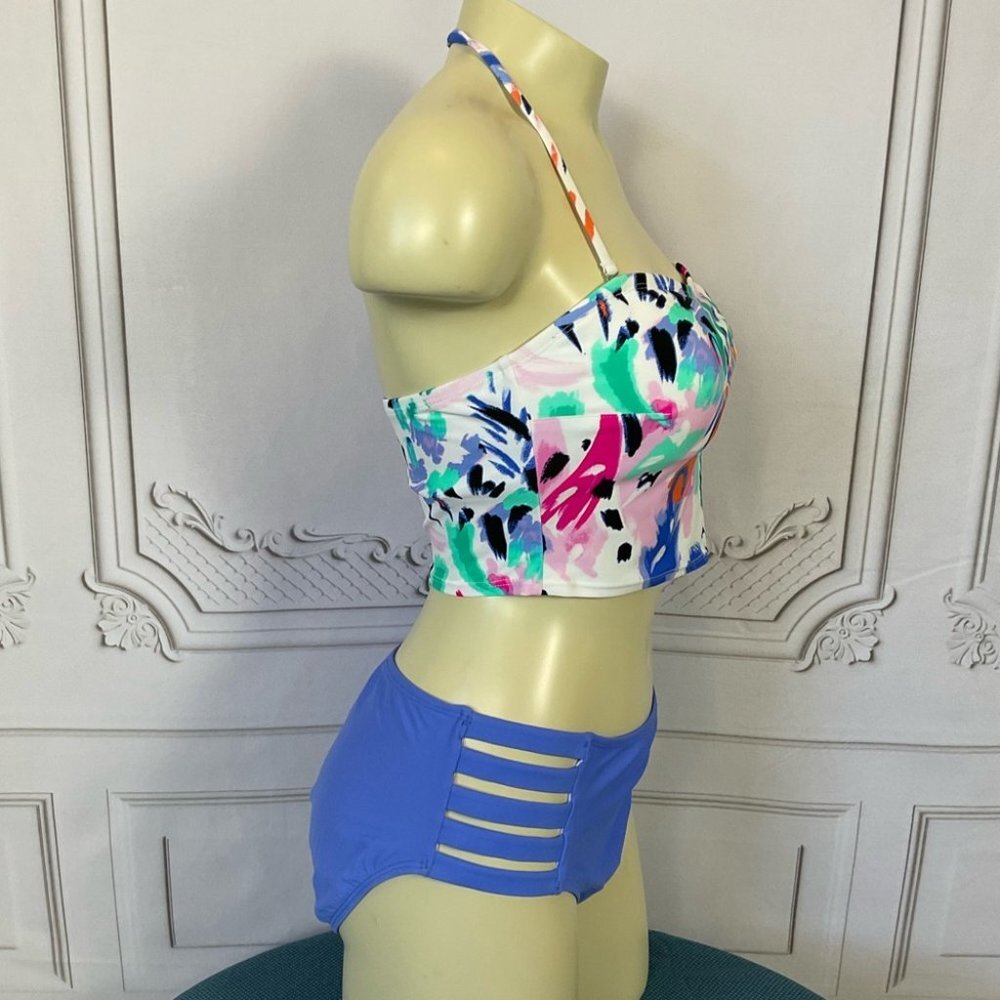 SO Size Large Juniors 2 Piece Swimsuit Halter Midkini High Waist Bottom New - Picture 6 of 8